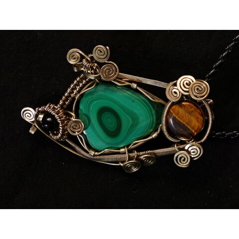 Anhänger No. 30 Jugendstil Malachit Neusilber 49 g 85 mm