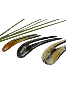 2 x Horn Haarnadel. doppelte Zinken kurz 10 cm