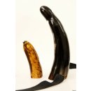 Horn Phallusskulptur und Dildo mit Gürtelschlitz. 24 bis 27 cm = Code F glänzend poliert