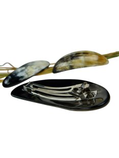 Horn Haarspange rund poliert mit Metallclip Made in France Patent 90 mm = Code E