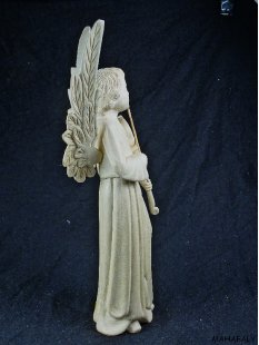 Skulptur Engel mit Violine wei&szlig;es Fanazava Holz 25 cm = Code K