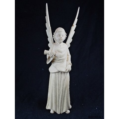Skulptur Engel mit Rassel wei&szlig;es Fanazava Holz 20 cm = Code H