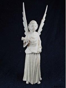 Skulptur Engel mit Rassel weißes Fanazava Holz 20...