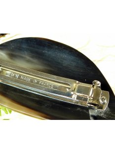 Horn Haarspange eckig Naturoberfl&auml;che aussen, mit Metallclip Made in France Patent 80 mm = Code D