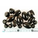 Hornperlen schwarz poliert 100 Gr. ovale Walze + Rugby Ball 7 - 30 mm