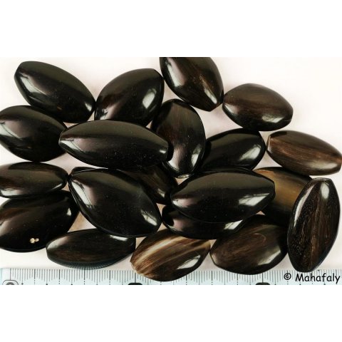 Hornperlen schwarz poliert 100 g flach oval ellipsoid 20 - 30 mm