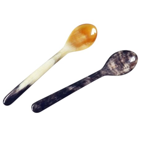 Horn Eierlöffel gerade lebhaft gemasert 2 Stück 1A Qualität = 13 cm Laffe 27 x 40 mm