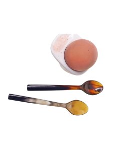 Horn Eierlöffel gerade lebhaft gemasert 2 Stück 1A Qualität = 13 cm Laffe 27 x 40 mm