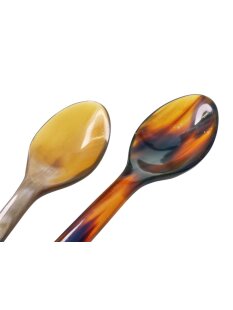 Horn Eierlöffel gerade lebhaft gemasert 2 Stück 1A Qualität = 13 cm Laffe 27 x 40 mm