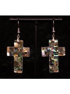 1 Paar Ohrhänger Perlmutt echte Abalone Kreuz 4 cm =...