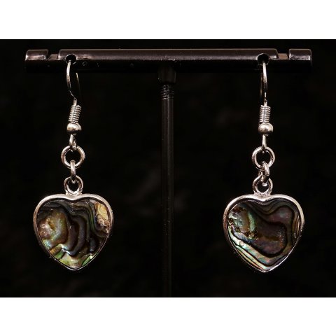 1 Paar Ohrhänger Perlmutt echte Abalone Metallfassung Herz 2,5 cm = Code C