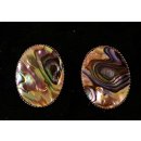 1 Paar Ohrclips Perlmuttechte  Abalone Metallfassung oval 3  cm = Code D