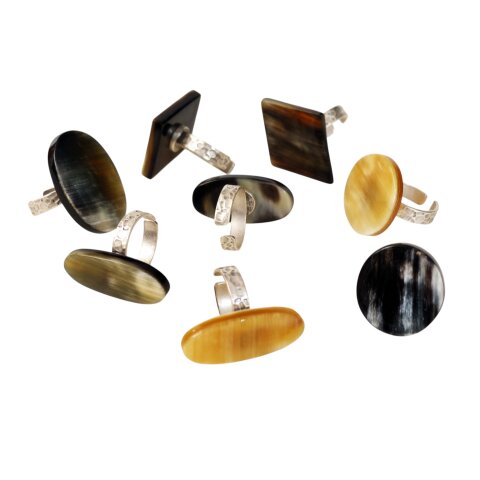 1 x Fingerringe verstellbar stark reduziert echte Hornplatte poliert Farb- und Designmix rund