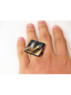 1 x Fingerringe verstellbar stark reduziert echte Hornplatte poliert Farb- und Designmix rund