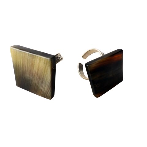 1 x Fingerringe verstellbar stark reduziert echte Hornplatte Farb- und Designmix quadratisch