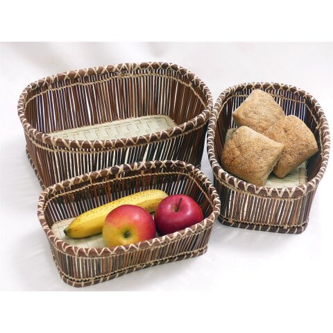 Rattan Korbset AMUN oval / eckig Set 3 Stück L: 32/30/27 cm Preiscode weiß