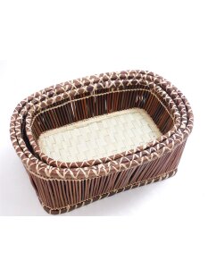 Rattan Korbset AMUN oval / eckig Set 3 Stück L: 32/30/27 cm Preiscode weiß