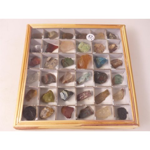 kleine Mineralien Sammlung 36 Stück in Glasbox