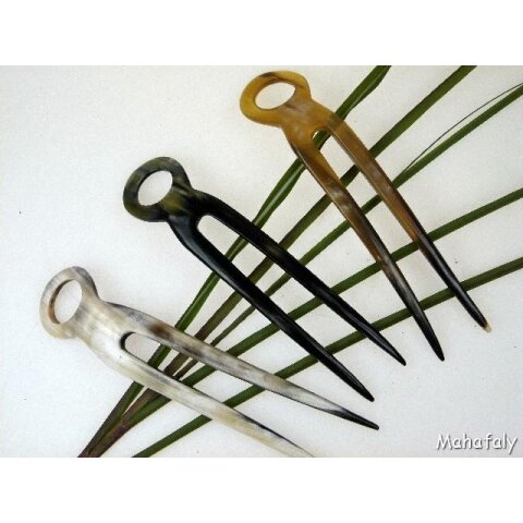 1x Horn Haarnadel. doppelte Zinken 15 cm Lochgriff = Code B