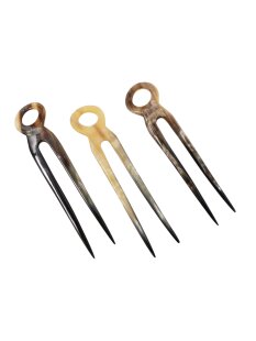 1x Horn Haarnadel. doppelte Zinken 15 cm Lochgriff = Code B