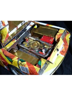 Buick Skyhawk aus gelb blauen Werbedosen M 1:10  Länge ca. 56 cm