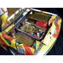 Buick Skyhawk aus gelb blauen Werbedosen M 1:10  Länge ca. 56 cm